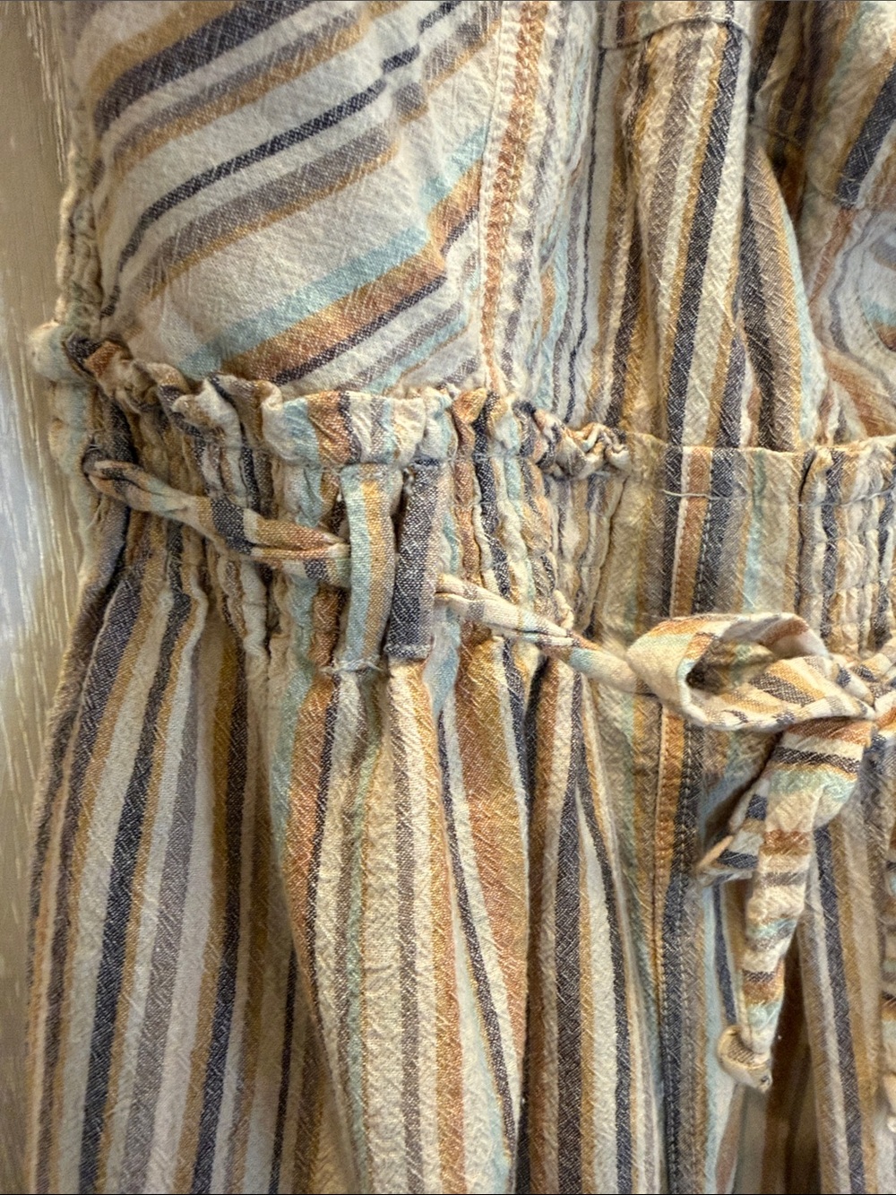 Free People Strapless Striped Tie-Waist barrell leg Jumpsuit in Beige & Cream - Picture 9 of 9